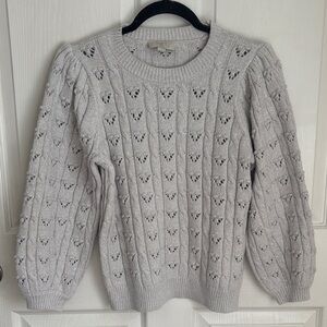 LOFT puff sleeve balloon sleeve gray knit sweater sz  Medium Petite Cotton Blend